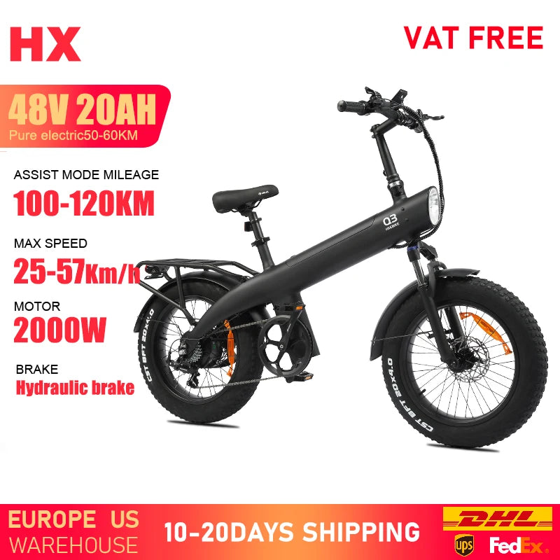 HX Q3 e bike 2000W 48V 20AH Adult electric bikes City Ebike 20Inch Tire Off-Road fat Mountain Electric bicycles E bicycle