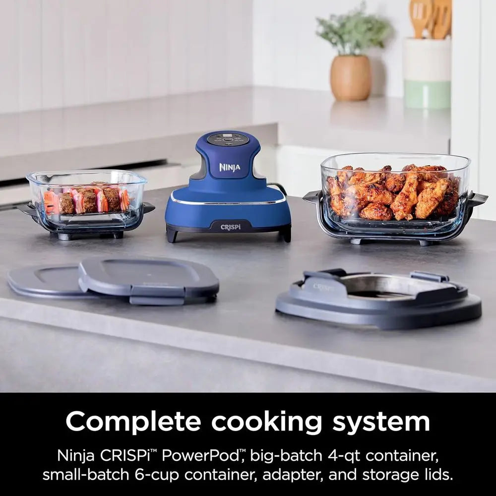 Ninja Crispi Air Fryer, Microwave, Freezer & Dishwasher Safe, Non Toxic Glass Portable Cooking System, 4 QT & 6 Cup Glass Contai