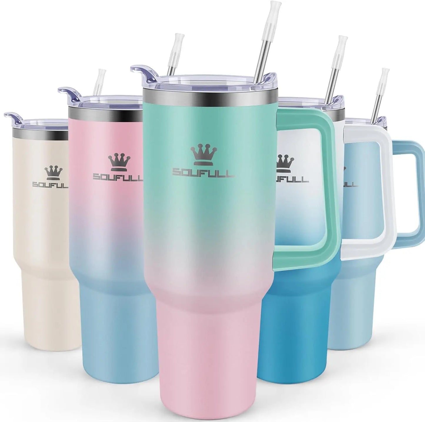 40 oz Tumbler with Handle & Straw Lid, Leak-proof Insulated Travel Mug, Stainless Steel, Keeps Cold 34Hrs or Hot 10Hrs, Dishwasher Safe