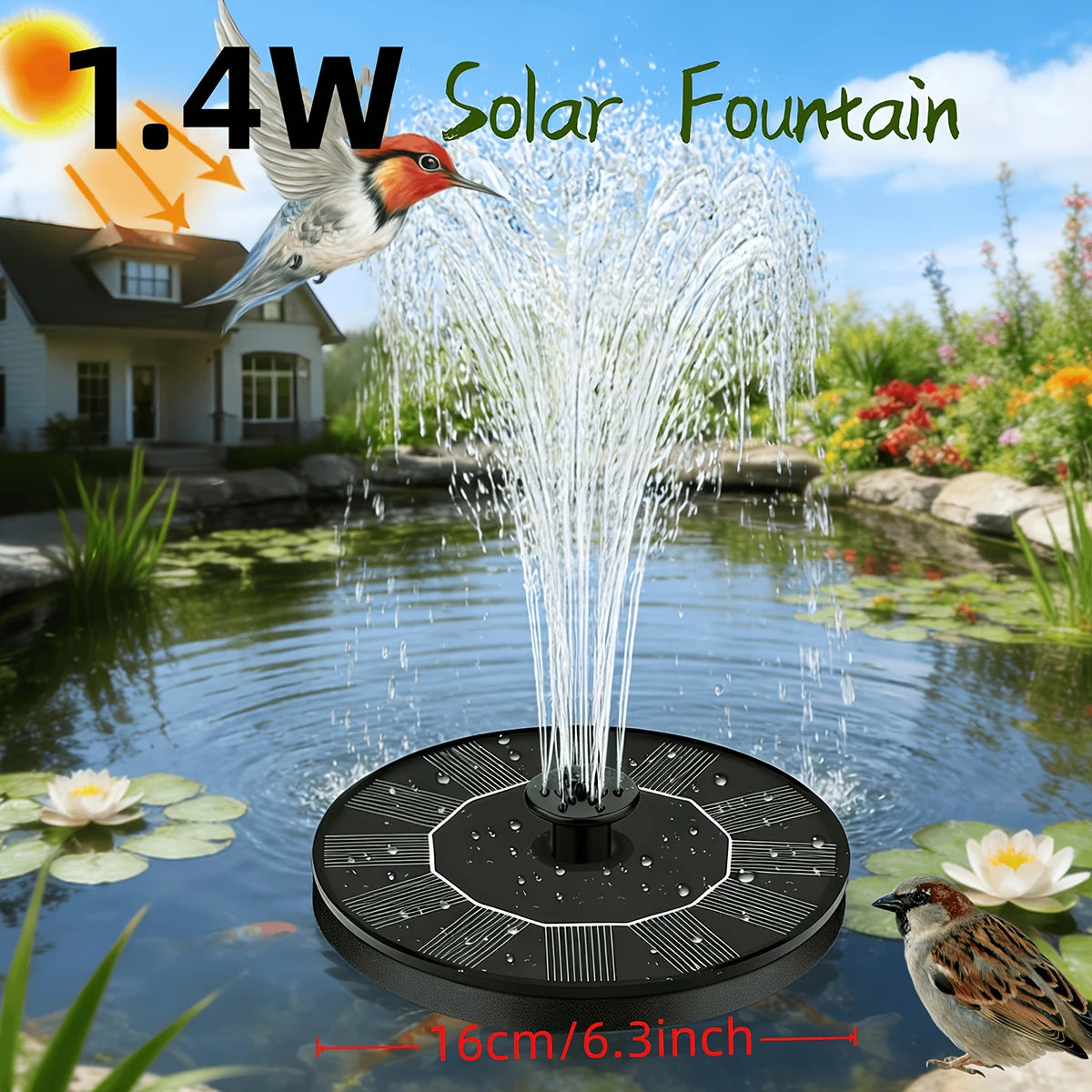 Floating Solar Water Fountain 1.4W Solar Powered Pond Fountain With Multiple Spray Nozzles Circulating Water Pump For Bird Bath Garden Patio Pool Yard Landscape Decoration