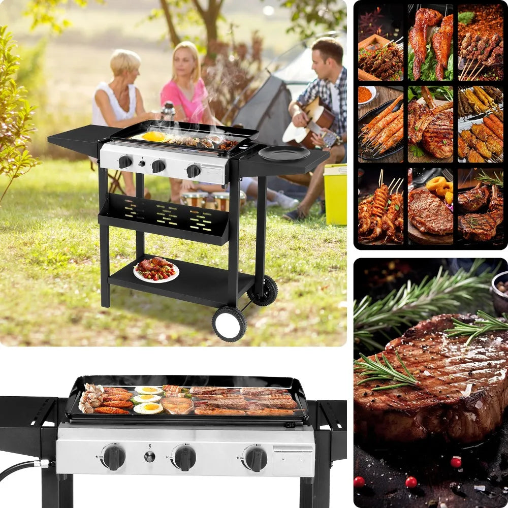3-Burner Outdoor Flat Top Gas Griddle Cooking Station Grill Propane BBQ Grill