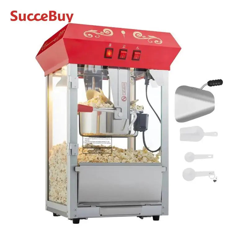SucceBuy 8/12Oz Electric Popcorn Maker Commercial Popper Machine  Automatic Corn Cookware with Scoop Spoon SUS304 Heating Tube