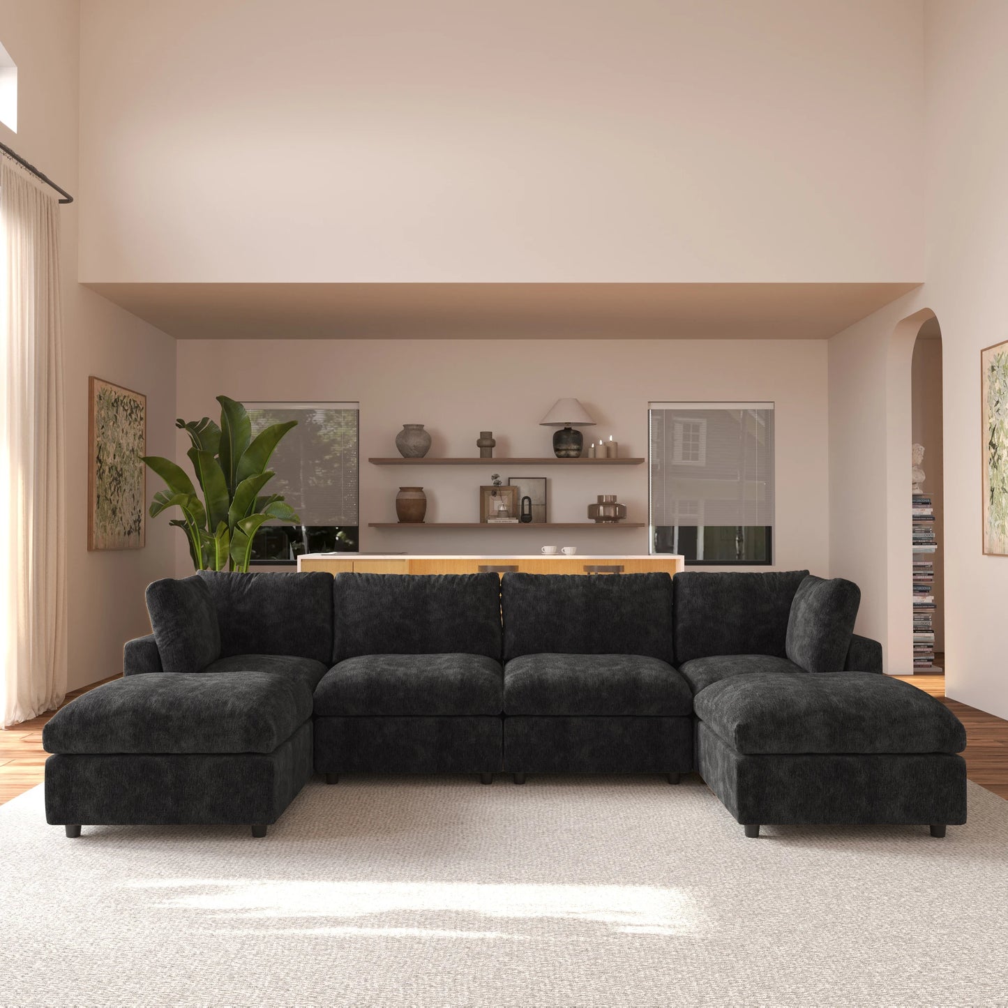 Sdorens Sectional Sofas for Living Room Modern Cloud Couch Chenille U-shaped Modular Sectional Sofa with Reversible Ottomans