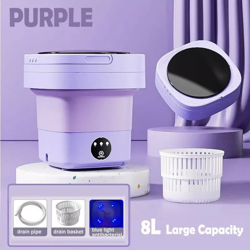 8L Portable Washing Machine Mini Foldable Washer Spin Dryer Washer for Cloth Travel Home Underwear Sock Mini Washer Laundry Tool
