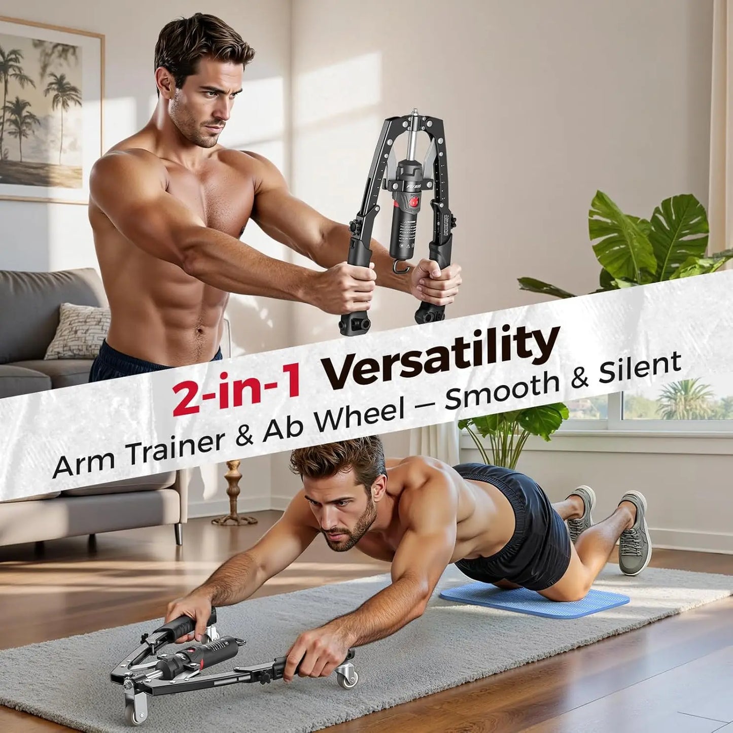 FLYBIRD 3-in-1 Twister Arm Trainer with Ab Roller Wheel, Adjustable 22-440lbs Hydraulic Power Chest, Shoulders, Forearm, Triceps