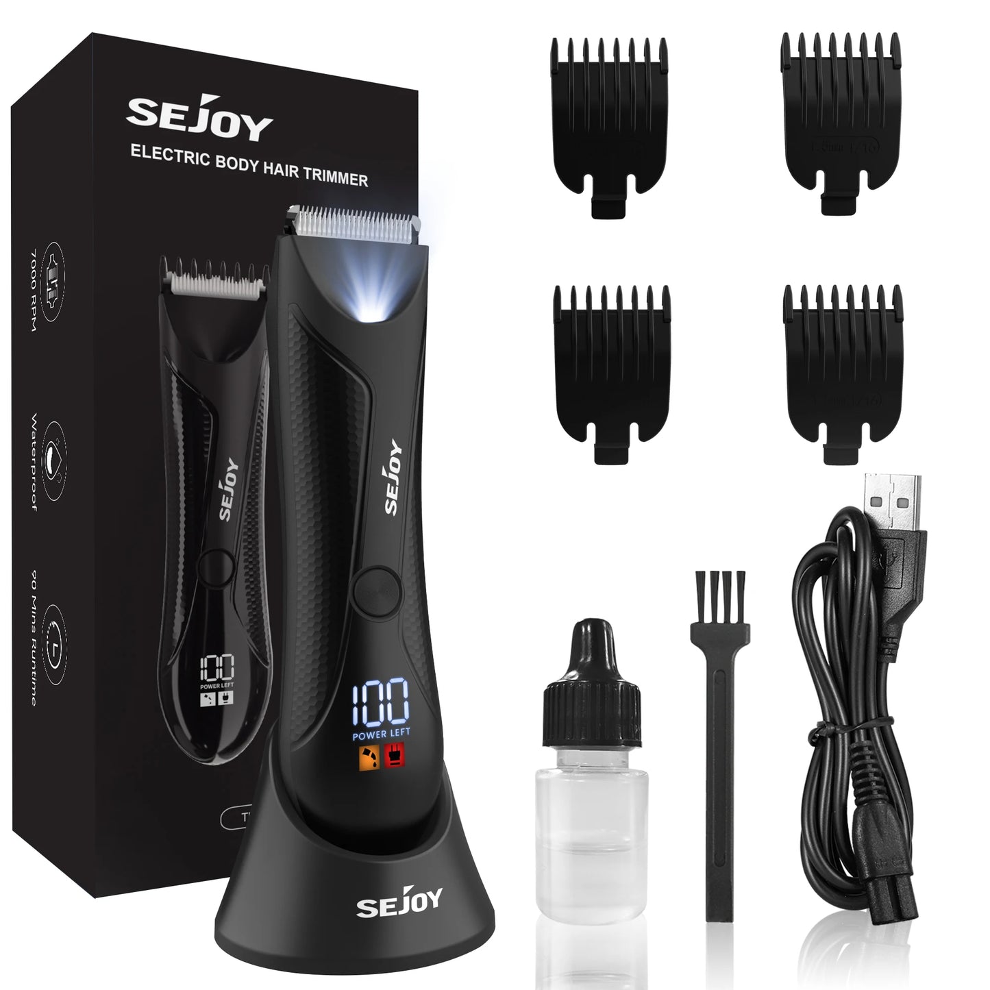 Sejoy Shaver for Men Ball Trimmer for Groin Pubic Grooming Body Hair Trimmer Replaceable Ceramic Blade Heads Electric Razor