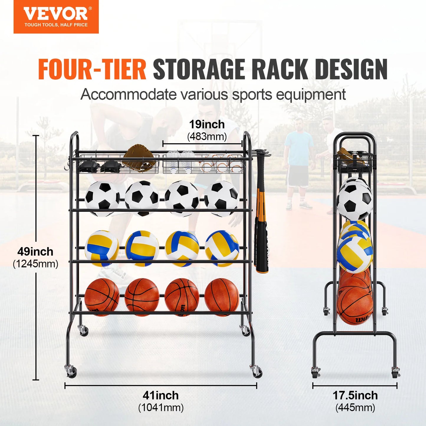 VEVOR 4-Layers Basketball Rack Rolling Basketball Shooting Training Stand with Wheels Sports Equipment Storage Organizer