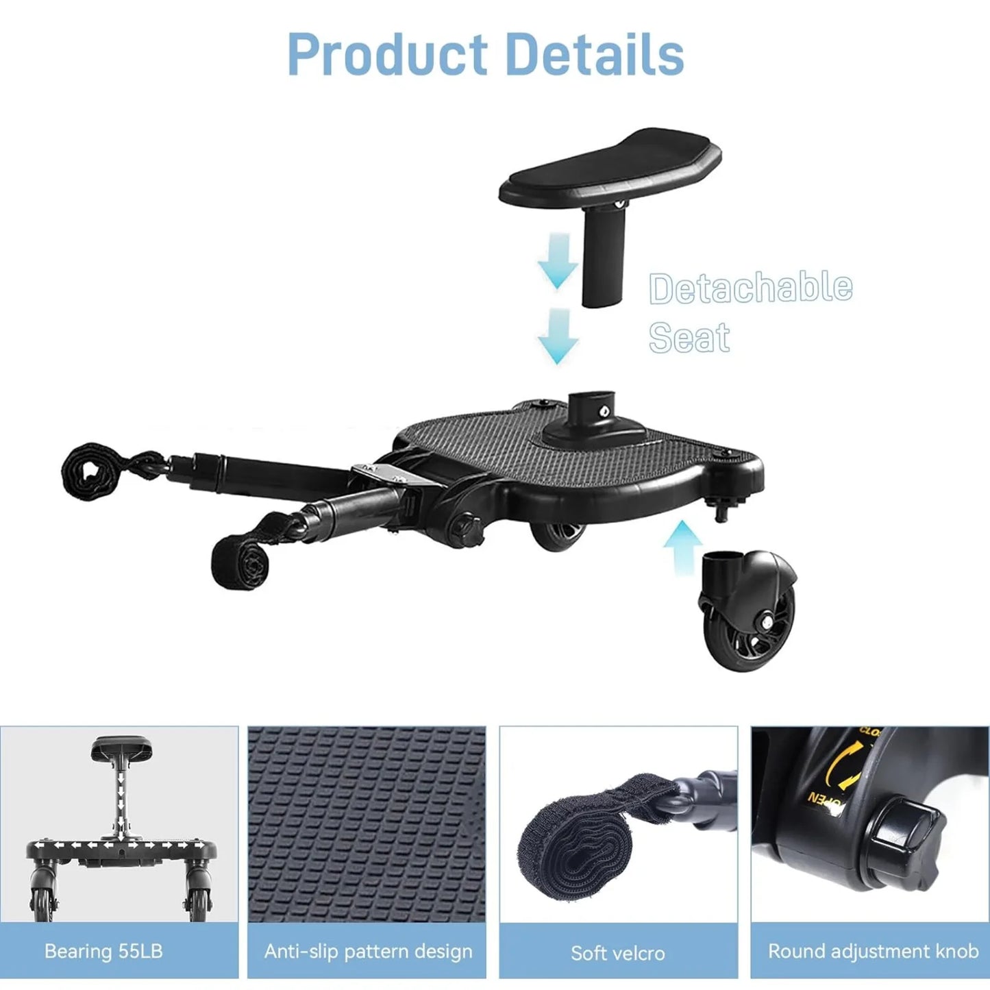 Universal Stroller Board, Stroller Glider Board with Detachable Seat Standing Board,  Holds Children Up to 25KG/55Lbs