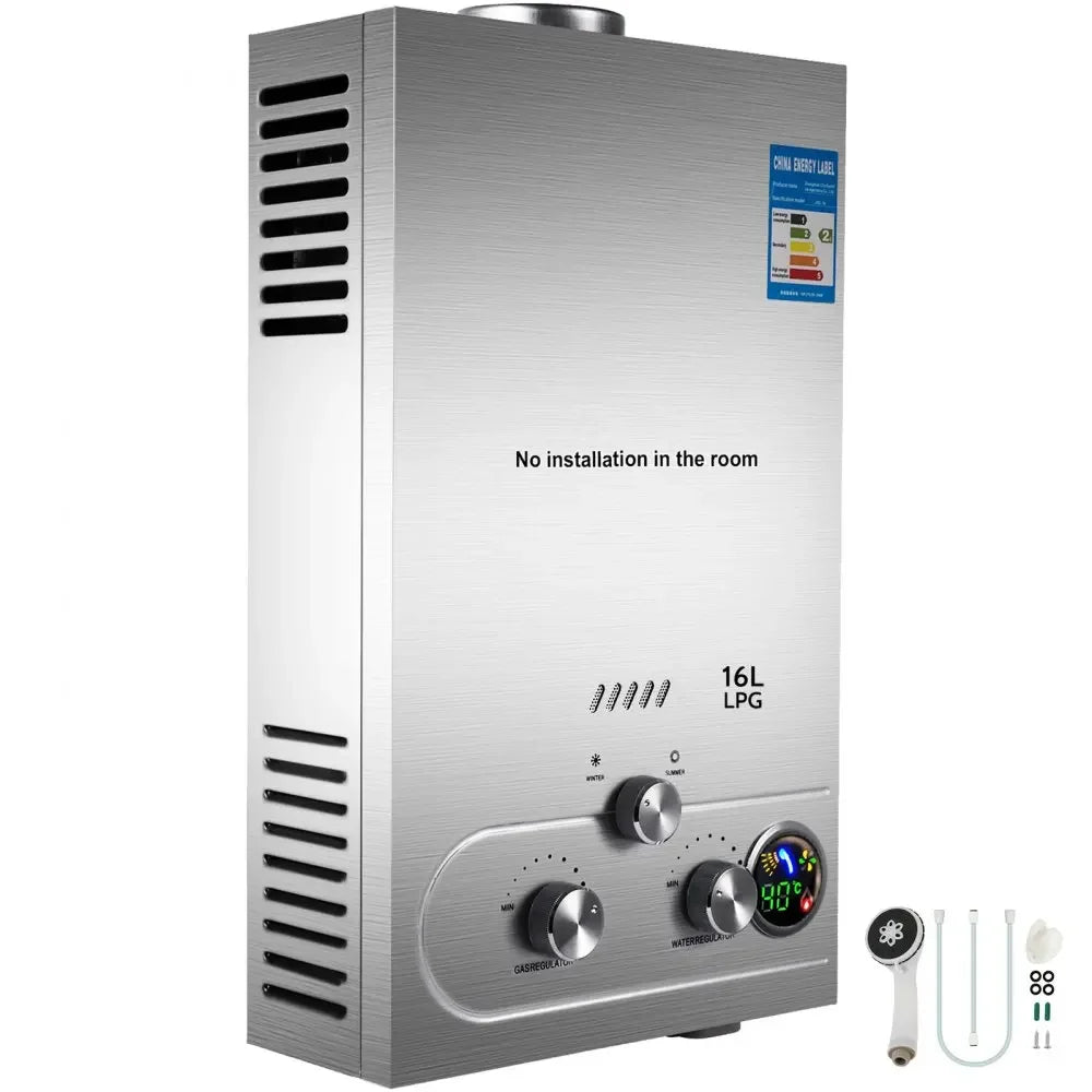VEVOR Propane LPG Hot Water Heater Gas Stainless Steel Tankless  Propane Gas LPG Boiler Home Appliance 6L-18L Water Heater