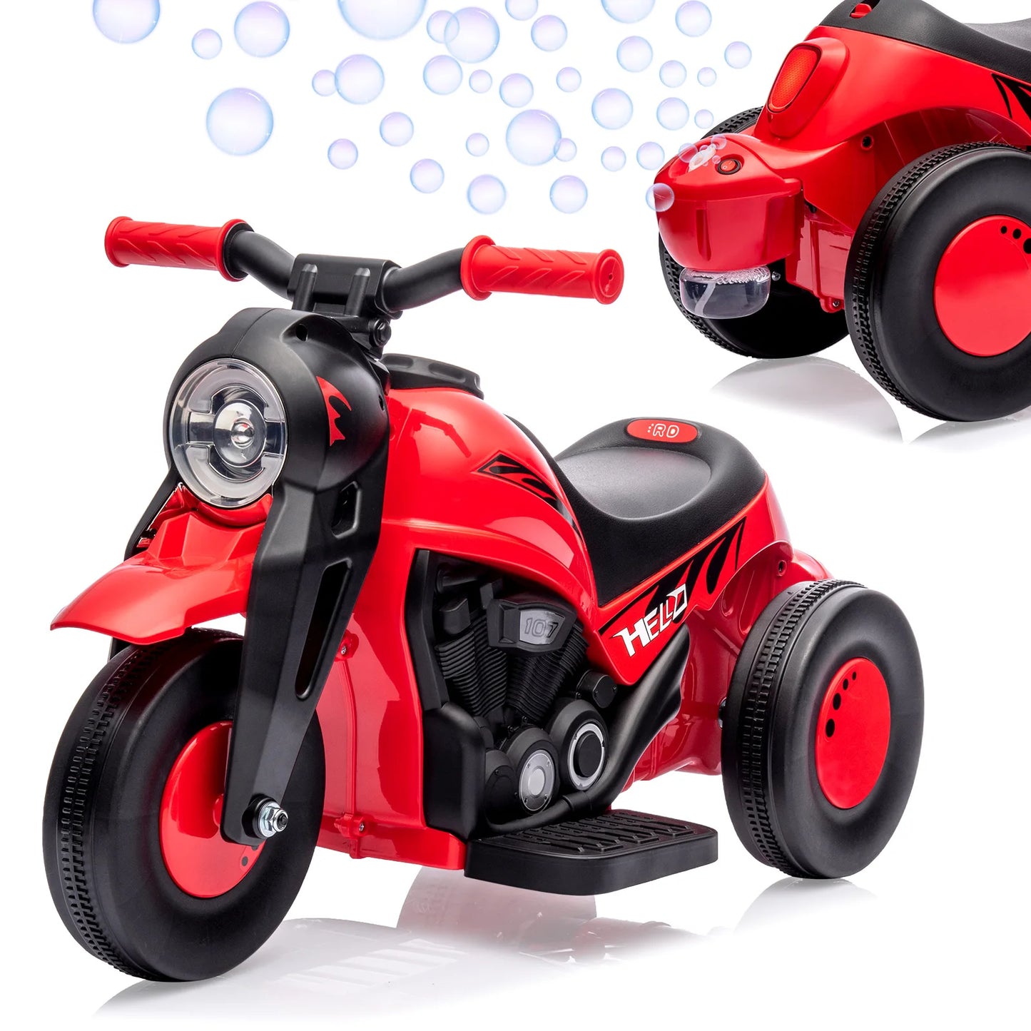 Kids Ride-On Bubble Car 6V Battery-Powered Electric Motorcycle with Led Headlights, Music, Motorbike Toy Gift for Toddlers 3+