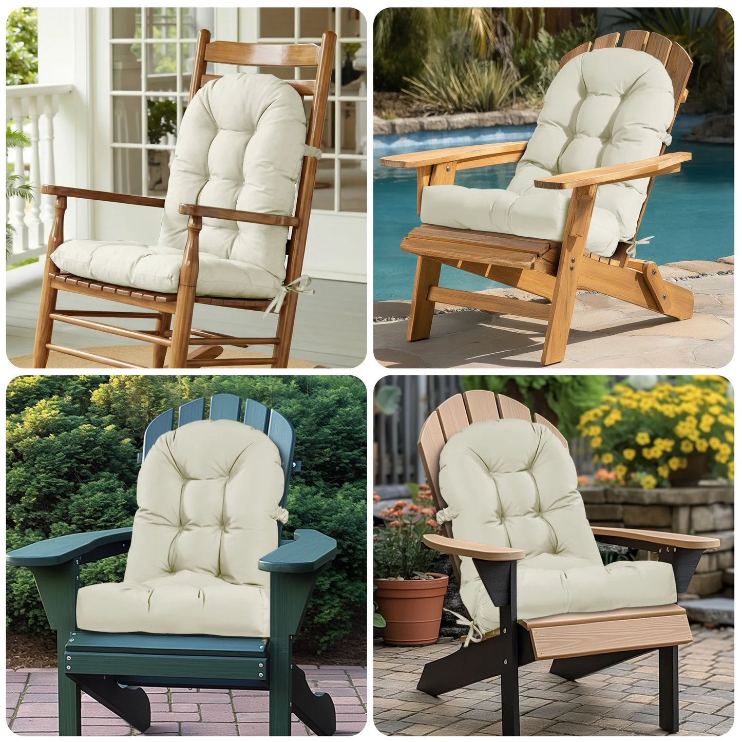 Rocking Chair Cushion With Ties Waterproof Non-slip Fade-resistant For Patio High Back Chair  Chaise Lounge Cushions Replacement