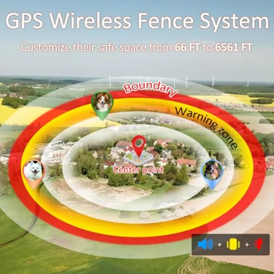 GPS Dog Collar for Outdoor Use, Waterproof IP67 Nylon Collar with Black Trim, 3 Correction Modes for Pets Over 15 Lbs
