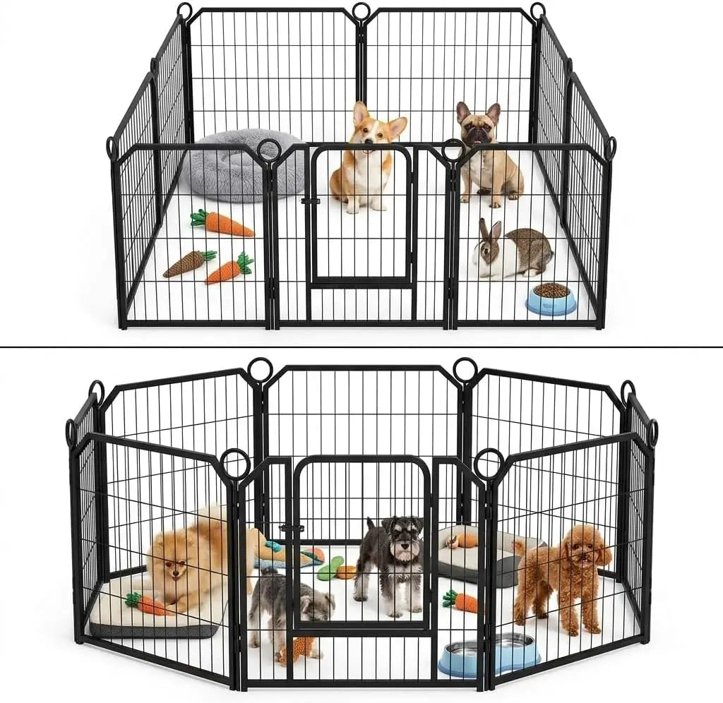 12/16/18 Panels 32/40inch Dog Playpen with DoorSelf-Locking Door & Stakes Heavy Duty Pet Fence Indoor Outdoor Pet Safety Isolation Barrier for Puppy Dog Supplies