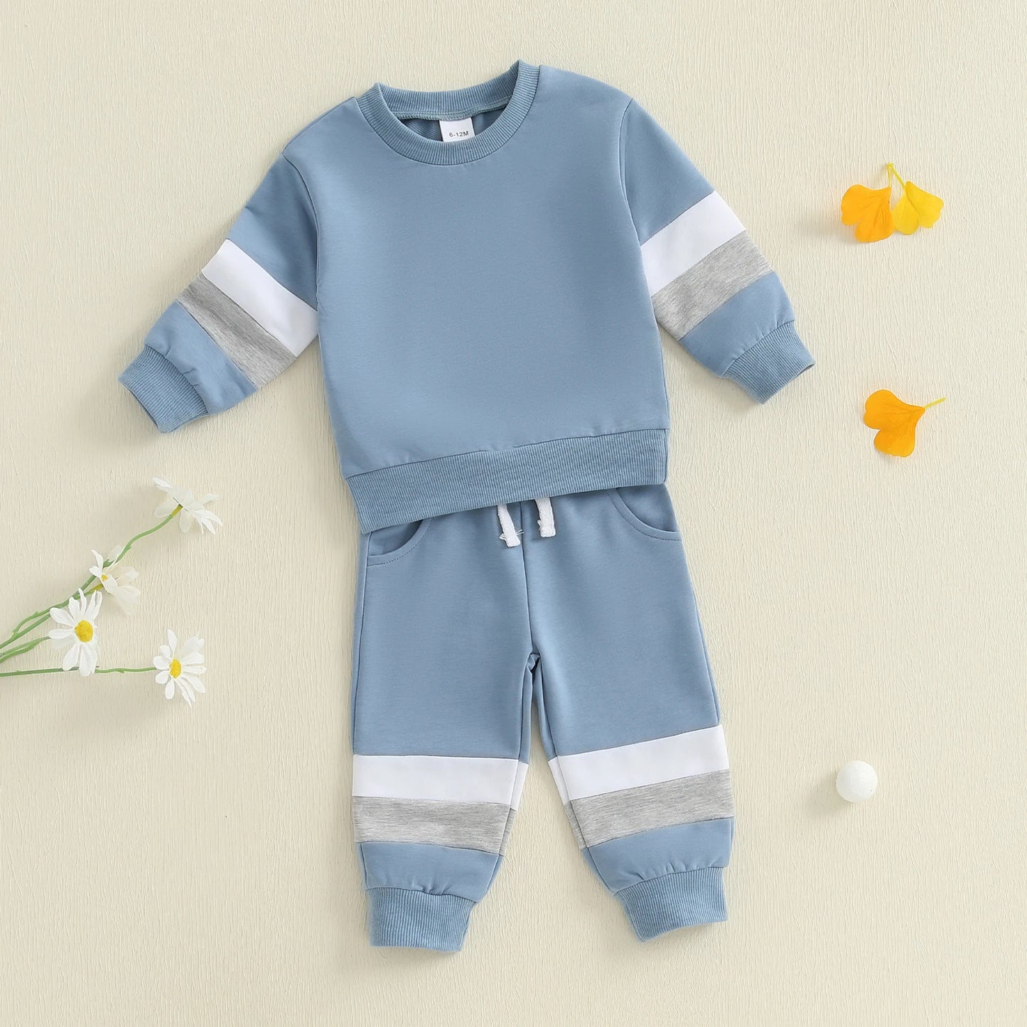 Lioraitiin Autumn Infant Baby Boys Casual Clothes Set Color Patchwork Long Sleeve Pullover Sweatshirt with Elastic Waist Pants