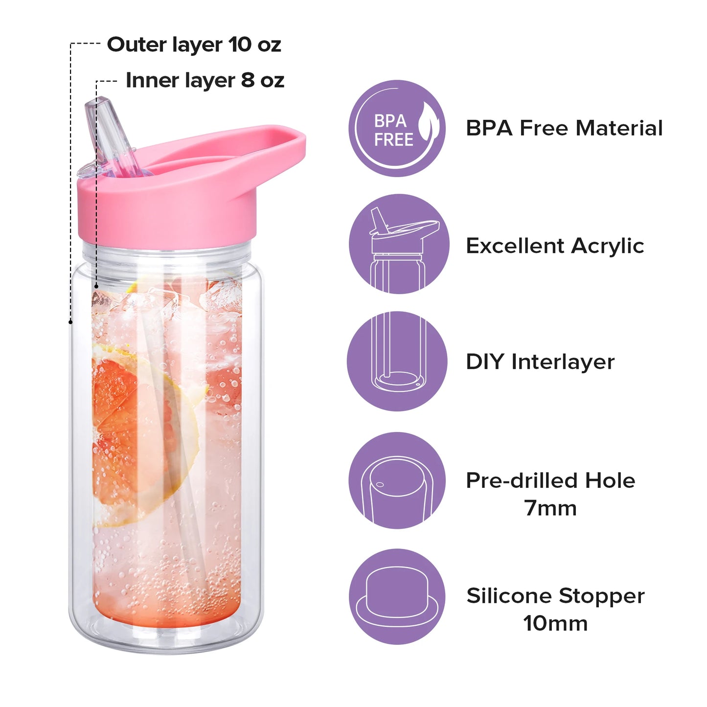 25 Pack 10 Oz Plastic Double Wall Snow Globe Tumbler,Kids with Pre-Drilled Hole and Plug Sports Water Bottle,Glitter DIY Gift