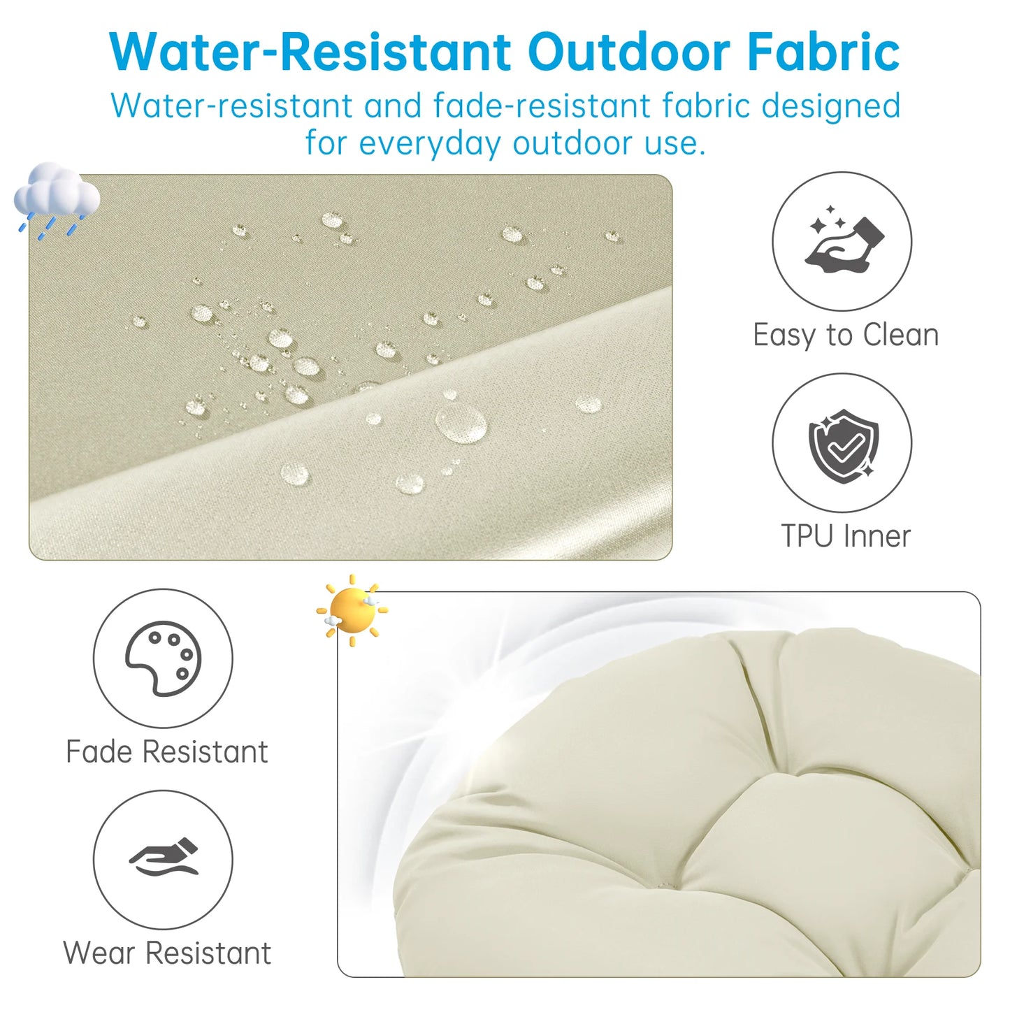 Rocking Chair Cushion With Ties Waterproof Non-slip Fade-resistant For Patio High Back Chair  Chaise Lounge Cushions Replacement